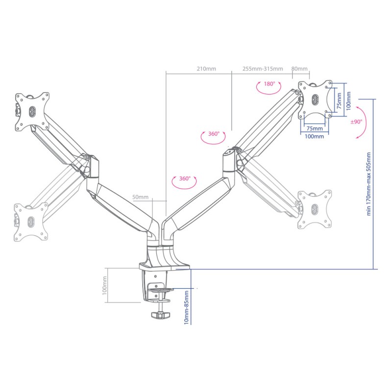 Настольное крепление для 2-x мониторов Arm Media LCD-T32 Silver