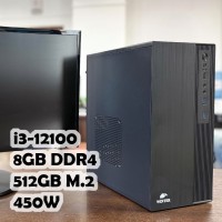 Системный блок: Сore i3-12100, R120, H610, 8Gb, 512GB, 450W, DOS