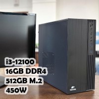Системный блок: Сore i3-12100, R120, H610, 16Gb, 512GB, 450W, DOS