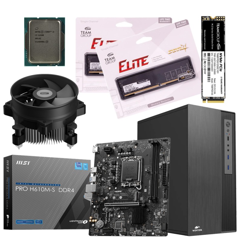 Офисный ПК Intel Core i3-12100 8GB DDR4 512GB SSD