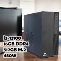 Системный блок: Сore i3-13100, R120, H610, 16Gb, 512GB, 450W, DOS