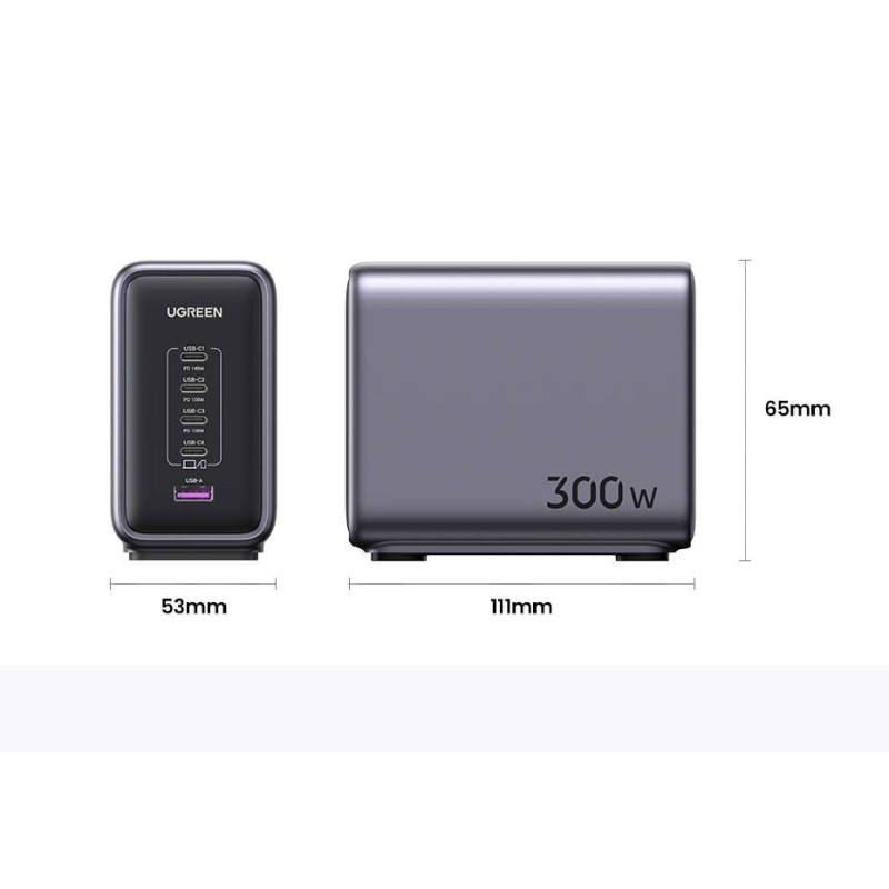 Зарядное устройство UGREEN CD333 90903B Nexode 300W 4×USB‑C + 1×USB‑A GaN PD 3.1