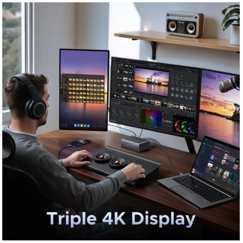 Док‑станция UGREEN CM843 85489 USB‑C/Thunderbolt 5 14‑в‑1 8K, 140 Вт, Gigabit LAN