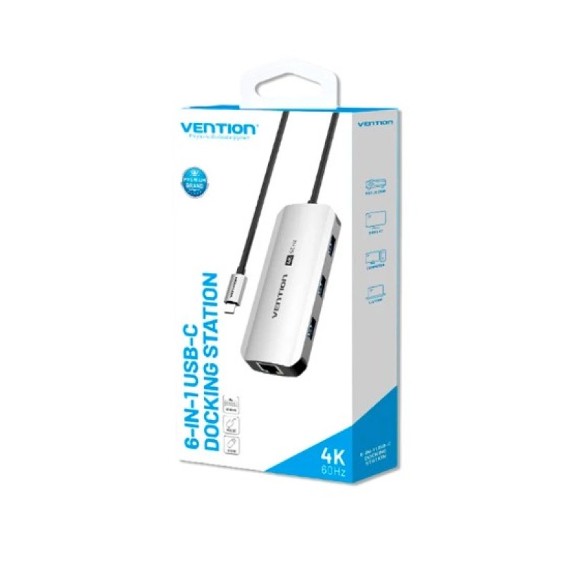 Док-станция Vention TQHHB USB-C 6-в-1 с HDMI и RJ45