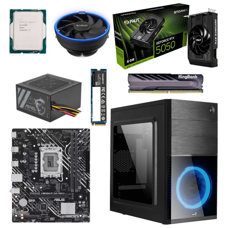 Игровой ПК: Intel Core i3-12100F, H610, 16GB, 500GB, RTX5050 8GB, 500W