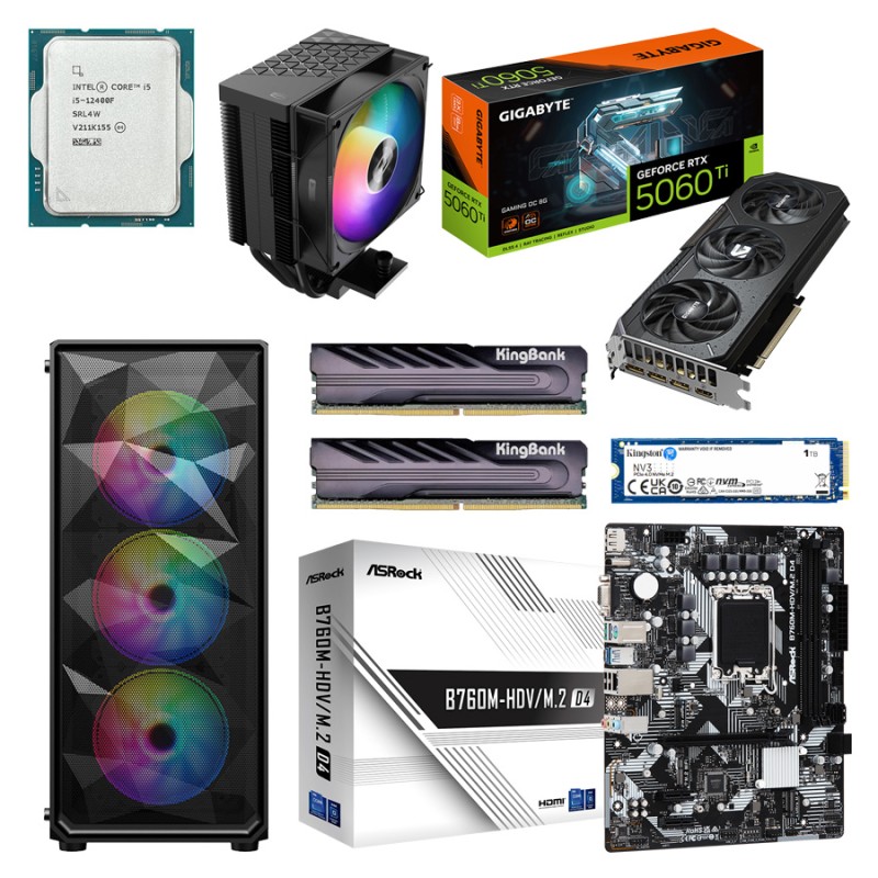 Игровой ПК Intel Core i5‑12400F + GeForce RTX 5060 Ti + 32GB + SSD 1TB