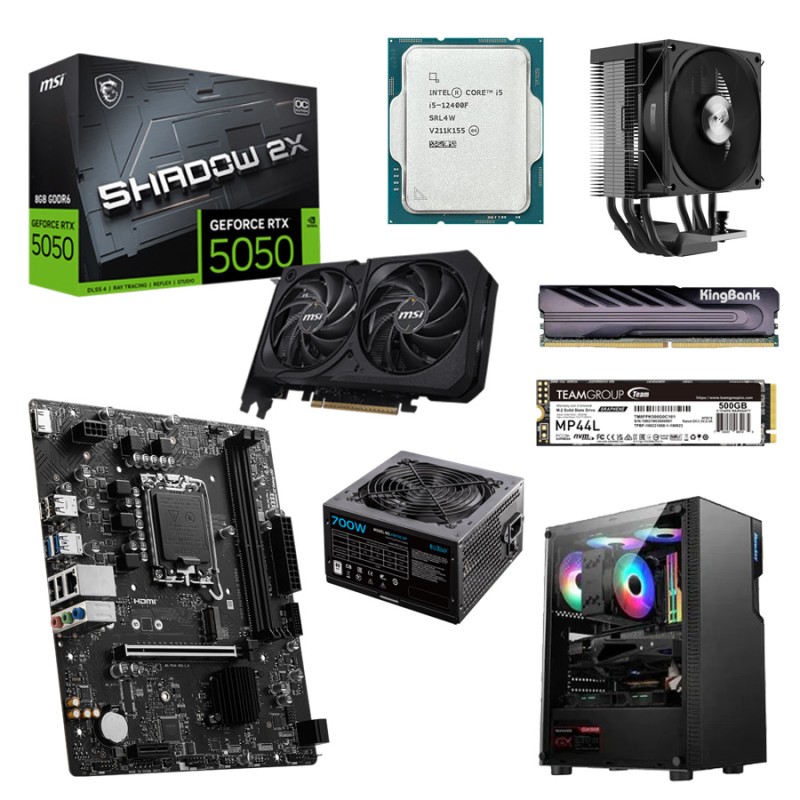 Игровой ПК: Intel Core i5-12400F, R400, H610, 16GB, RTX5050 8GB, 500GB, 700W