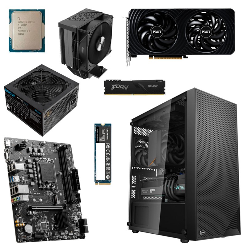 Игровой ПК: Core i5-14400F, R400, B760, 16GB, RTX5060 8G, 1TB, C3 B310 BK, 600W