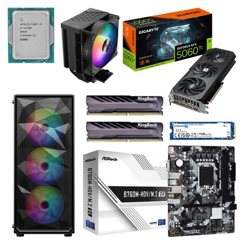 Игровой ПК Intel Core i5-14400F + RTX 5060 Ti 8 ГБ + 16 ГБ DDR4 + SSD 1 ТБ | Жезказгане
