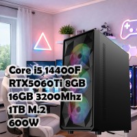 Игровой ПК: Intel Core i5-14400F + RTX5060TI 8GB, R400, B760, 16GB, 1TB, 600W