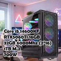 Игровой ПК: Intel Core i5-14600KF + RTX5060Ti 16GB + 32GB DDR5, B760, 1TB, 700W