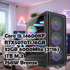 Игровой ПК: Intel Core i5-14600KF + RTX5070Ti 16GB + 32GB DDR5, B760, 1TB, 750W