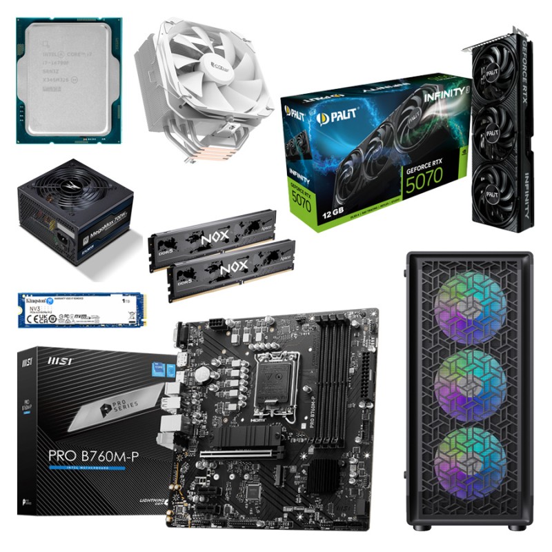 Игровой ПК Intel Core i7-14700F 20 ядер + Palit GeForce RTX 5070 Infinity 3 12GB, 32GB DDR5