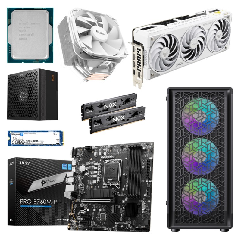 Игровой ПК Intel Core i7-14700F 20 ядер + ASUS GeForce RTX 5070 Ti TUF OC BTF White 16GB, 32GB DDR5