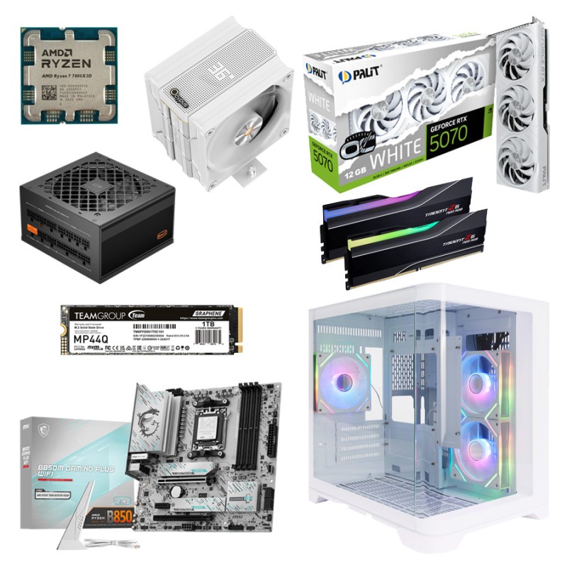 Игровой ПК: AMD Ryzen 7 7800X3D, Iota A40 WH, B850, 32GB Kit, RTX5070 12GB, 1TB, Wi-Fi, UV5 WH, 850W