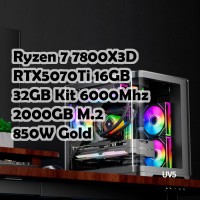 Игровой ПК: AMD Ryzen 7 7800X3D, Iota A40 WH, B850, 32GB Kit, RTX5070Ti 16GB, 2TB, Wi-Fi, UV5 WH, 850W