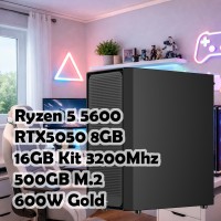 Игровой ПК: AMD Ryzen 5 5600 + RTX5050 8G, R300, A520M, 16GB Kit, 500GB, C50, 600W