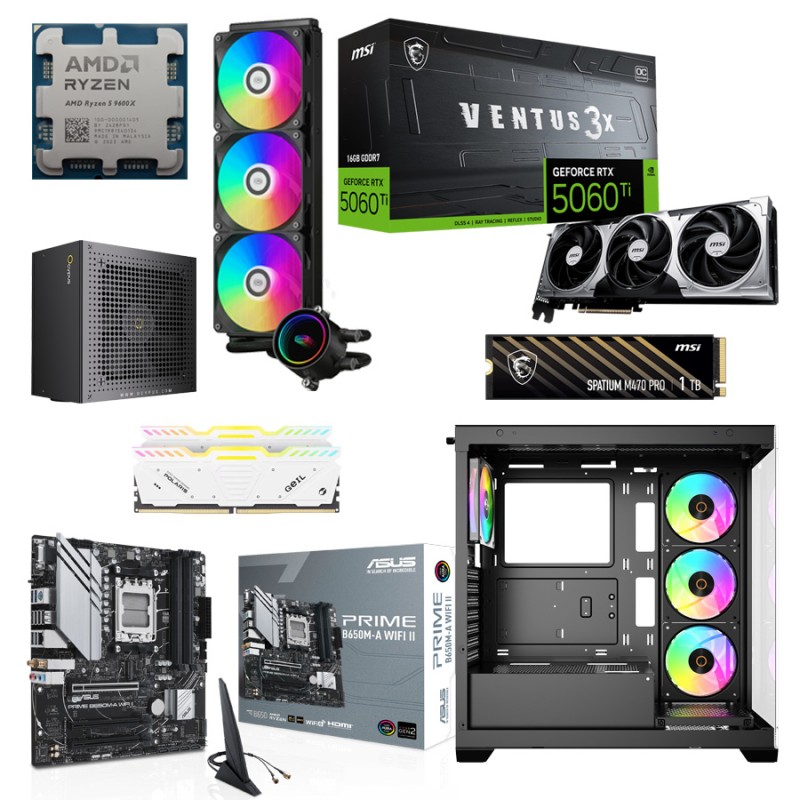 Игровой ПК AMD Ryzen 5 9600X + MSI RTX 5060 Ti 16GB GDDR7 / DDR5 32GB / SSD 1TB
