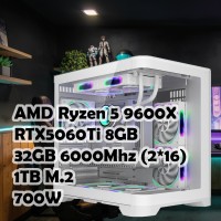 Игровой ПК: AMD Ryzen 5 9600X + RTX5060Ti 8G, 32GB, B840, 1TB, BV5-WH, 700W