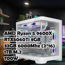 Игровой ПК: AMD Ryzen 5 9600X + RTX5060Ti 8G, 32GB, B840, 1TB, BV5-WH, 700W