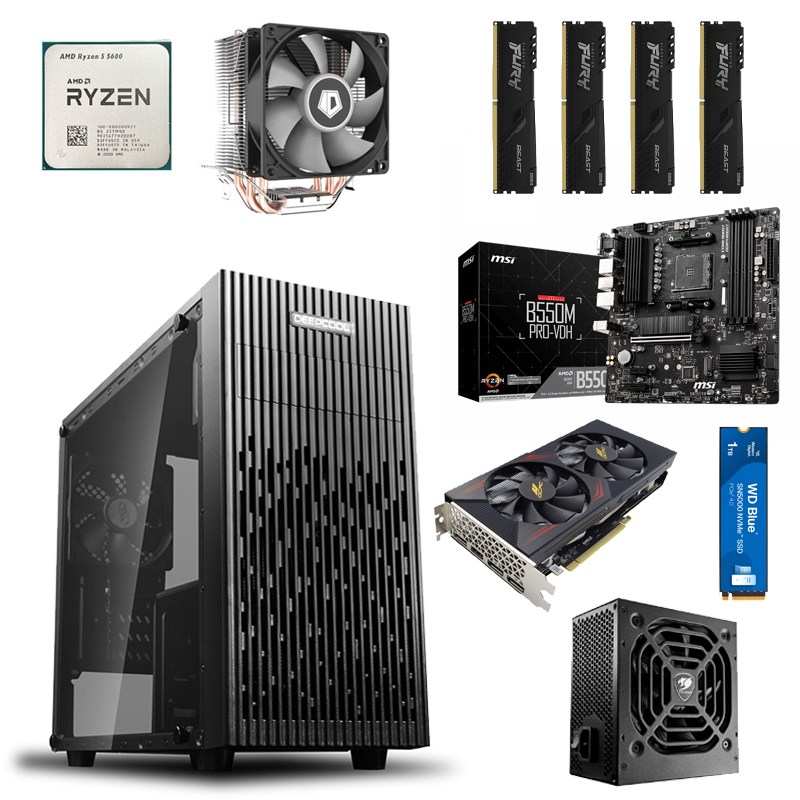 Игровой ПК: Ryzen 5 5600, SE-903-SD, MSI B550M PRO-VDH, Kingston 8GB 3200Mhz*4, OCPC RX6600 XE 8GB, WD BLUE 1000GB, MATREXX 30, Cougar STC 600W