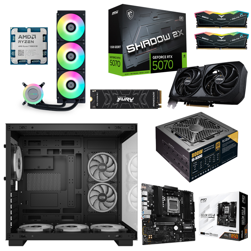 Игровой ПК: Ryzen 7 9800X3D, Lian Li GALAHAD II LITE 360, B850M PRO-A, 64GB Kit (2x32GB) 6000MHz, MSI RTX5070 12G, Kingston FURY Renegade 2000GB, PCCooler C3T500 ARGB, PCCooler GI-K800