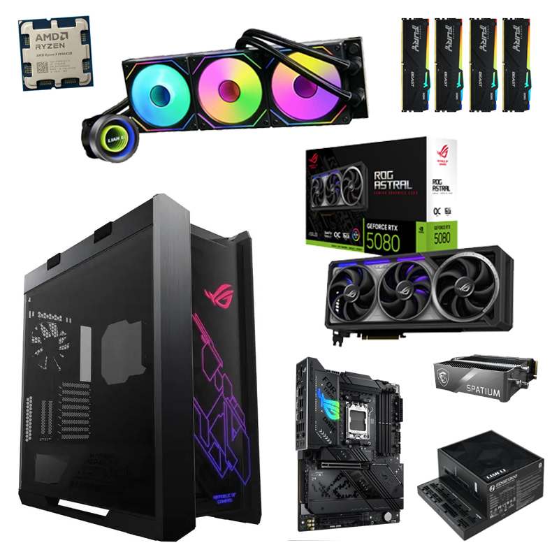 Игровой ПК: Системный блок: Ryzen 9 9950X3D, Lian Li GA II Trinity 360, ASUS ROG STRIX X870-F GAMING WIFI, Kingston FURY 64GB Kit 6000Mhz*2, ASUS RTX5080 16GB, MSI SPATIUM M580 4000GB, ASUS GX601 ROG STRIX HELIOS, Lian Li EG1300 BLACK 1300W