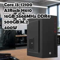 Офисный ПК: Core i3-12100, R94-V2, H610, 16Gb, 500GB, 400W, DOS
