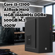 Офисный ПК: Core i3-12100, R94-V2, H610, 16Gb, 500GB, 400W, DOS