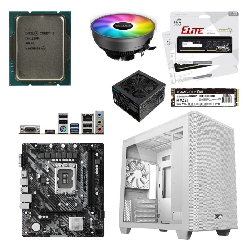 Комплект для работы: Core i3-12100, 16GB, 500Gb + KB+M + MD2412PW Белый