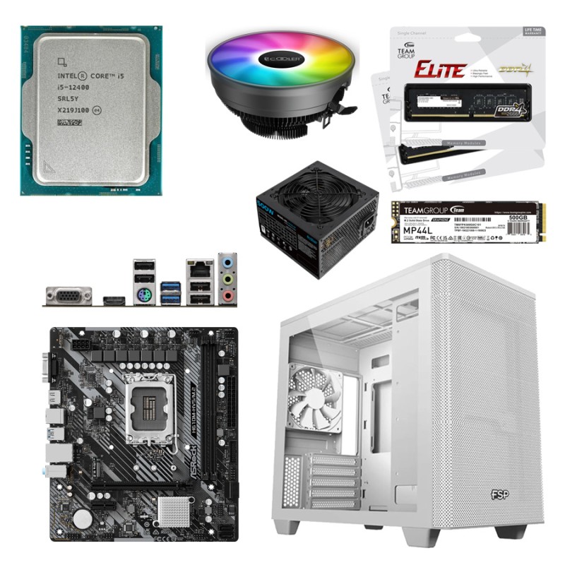 Комплект для работы: Core i5-12400, 16GB, 500Gb + KB+M + MD2412PW Белый