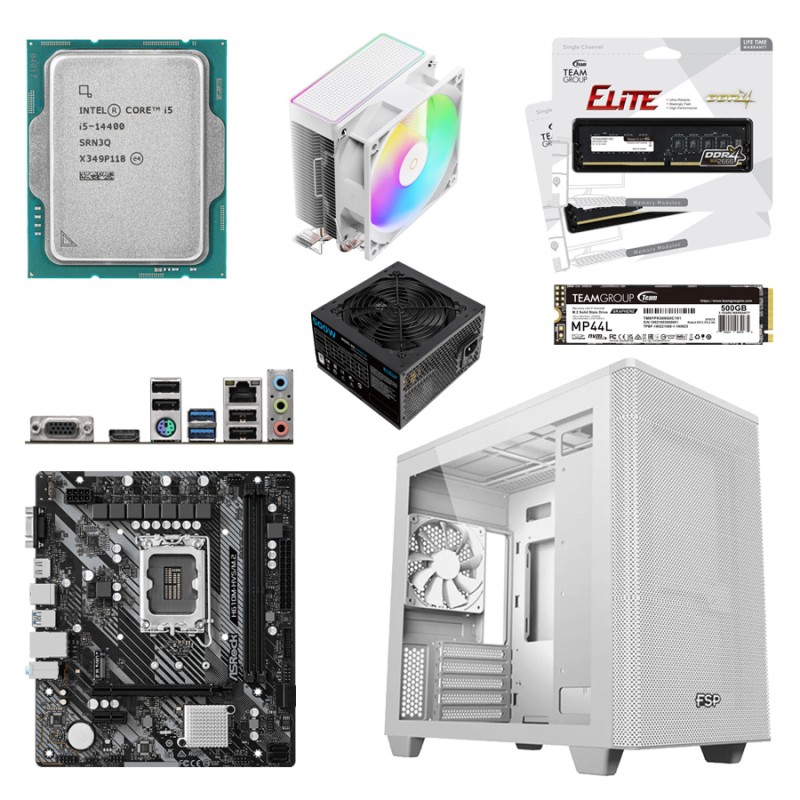Комплект для работы: Core i5-14400, 16GB, 500Gb + KB+M + MD2412PW Белый