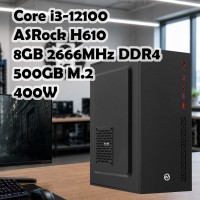 Системный блок: Core i3-12100, R94-V2, H610, 8Gb, 500GB, 400W, DOS