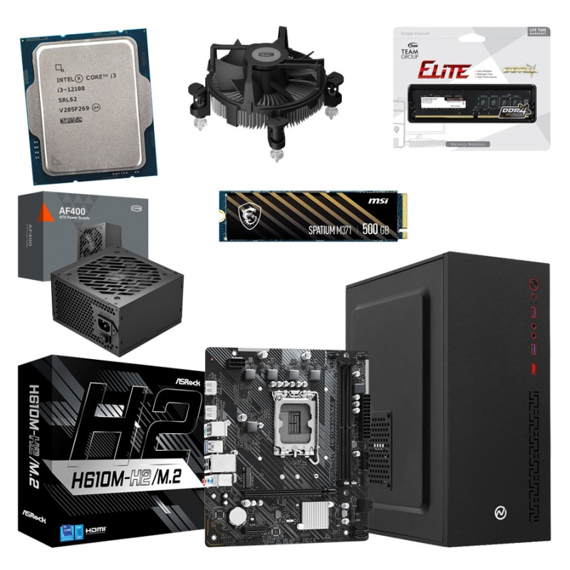 Системный блок: Core i3-12100, R94-V2, H610, 8Gb, 500GB, 400W, DOS