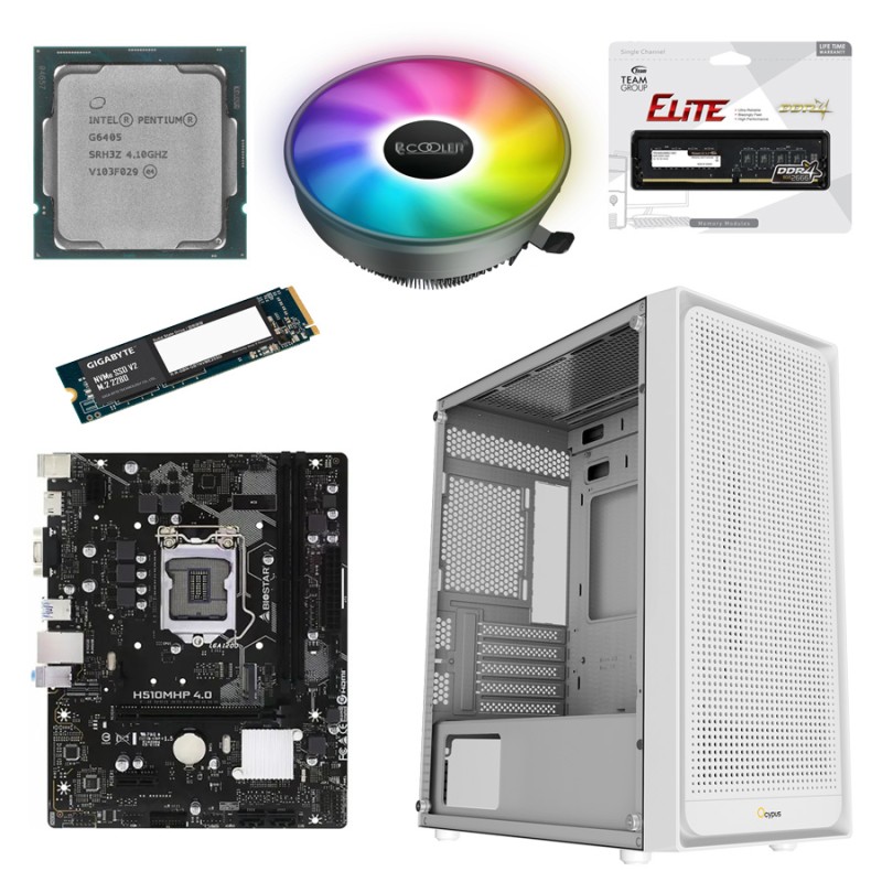 ПК для работы: Pentium G6405, 8GB, 256Gb + KB M Белый