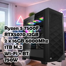 Игровой ПК: AMD Ryzen 5 7500F, R400, B650, 32GB, RTX 5070 12G, 1TB, WiFi+BT, 750W