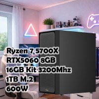Игровой ПК: AMD Ryzen 7 5700X + RTX5060 8G, PALADIN 400, B550, 16GB Kit, 1TB, C50, 600W