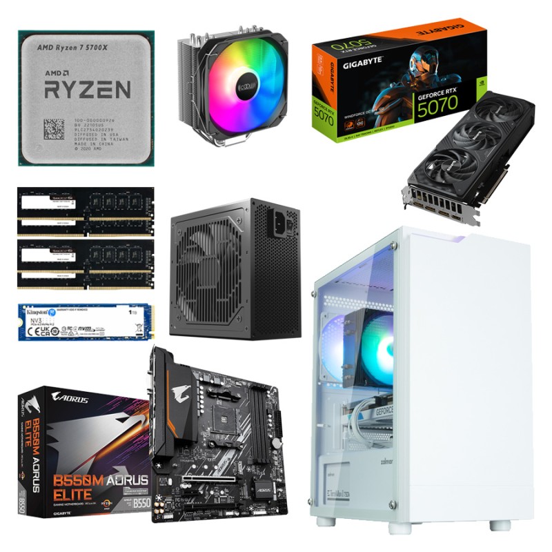 Игровой ПК: AMD Ryzen 7 5700X + RTX5070 12G, PALADIN 400, B550, 32GB, 1TB, T4 PLUS, 750W