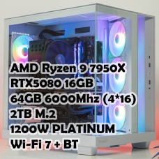 Игровой ПК: Ryzen 9 7950X + RTX 5080 16GB, X870, 64GB, 2TB, 1200W, Wifi+BT, СЖО