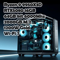Игровой ПК: Ryzen 9 9950X3D + RTX5080 16GB, GA II Trinity 360, X870E, 64GB Kit, 2TB, GT502, 1200W