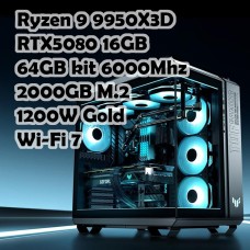 Игровой ПК: Ryzen 9 9950X3D + RTX5080 16GB, GA II Trinity 360, X870E, 64GB Kit, 2TB, GT502, 1200W