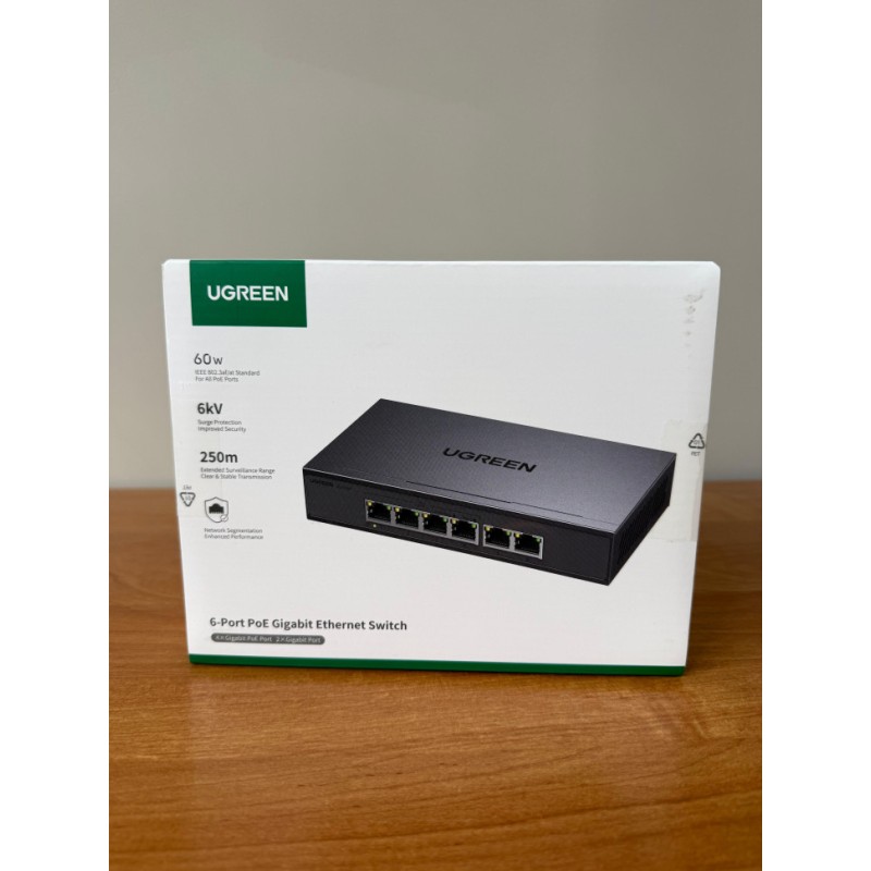 Коммутатор UGREEN CM741 (35371EU) 6-портовый Gigabit PoE+ 4xPoE 60W