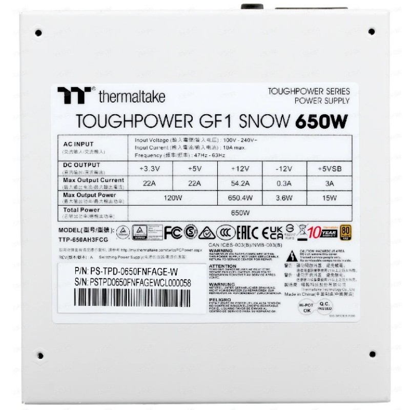 Блок питания Thermaltake Toughpower GF1 Snow 650W (PS-TPD-0650FNFAGE-W)