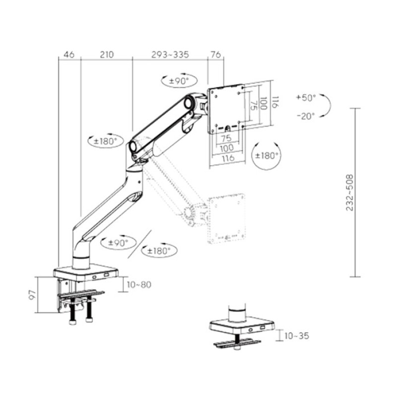 Настольный кронштейн с газлифтом Brateck LDT74-C012