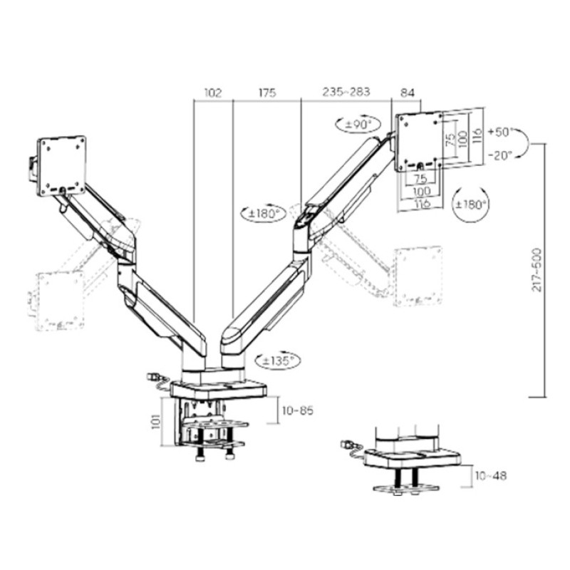 Настольный кронштейн с газлифтом XG MGG-1735D grey для 2 мониторов