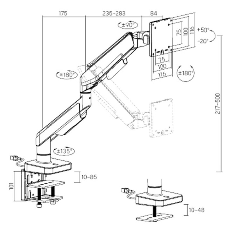 Кронштейн с газлифтом XG MGG-1749 grey для 17"–49" монитора