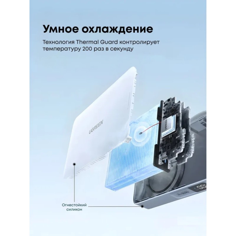 Магнитный пауэрбанк UGREEN PB773 (65958B) 10000mAh 30W 25W Qi2 встроенный кабель USB-C