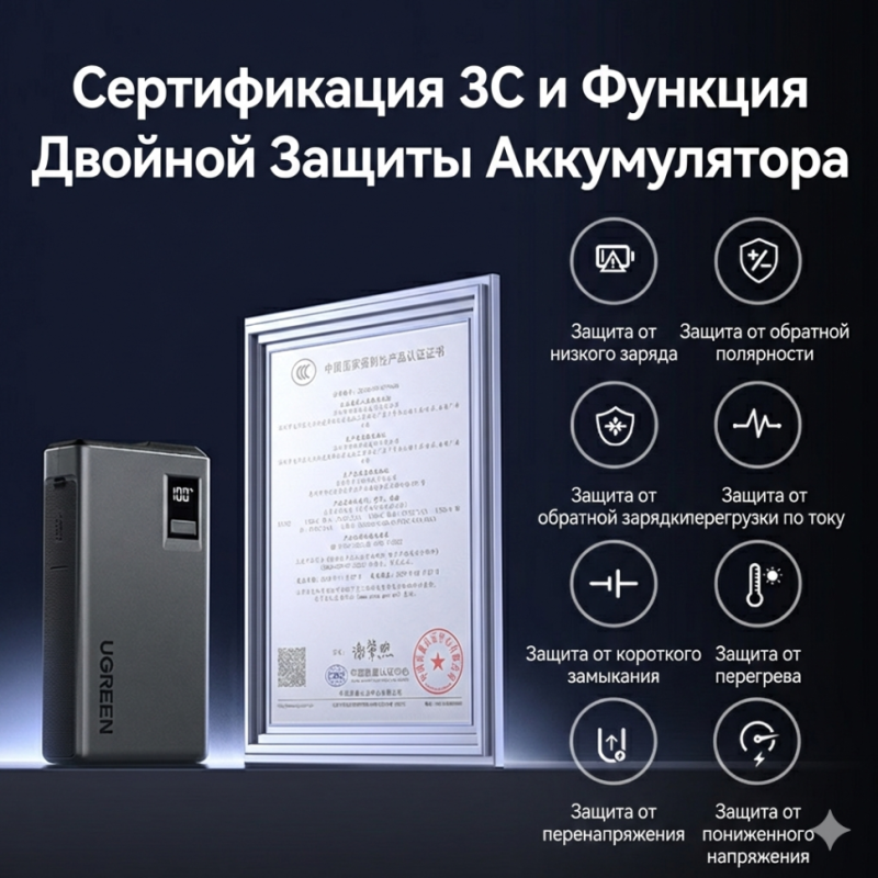 Пусковое устройство UGREEN ES702 (35977) 12000mAh Jump Starter Power Bank