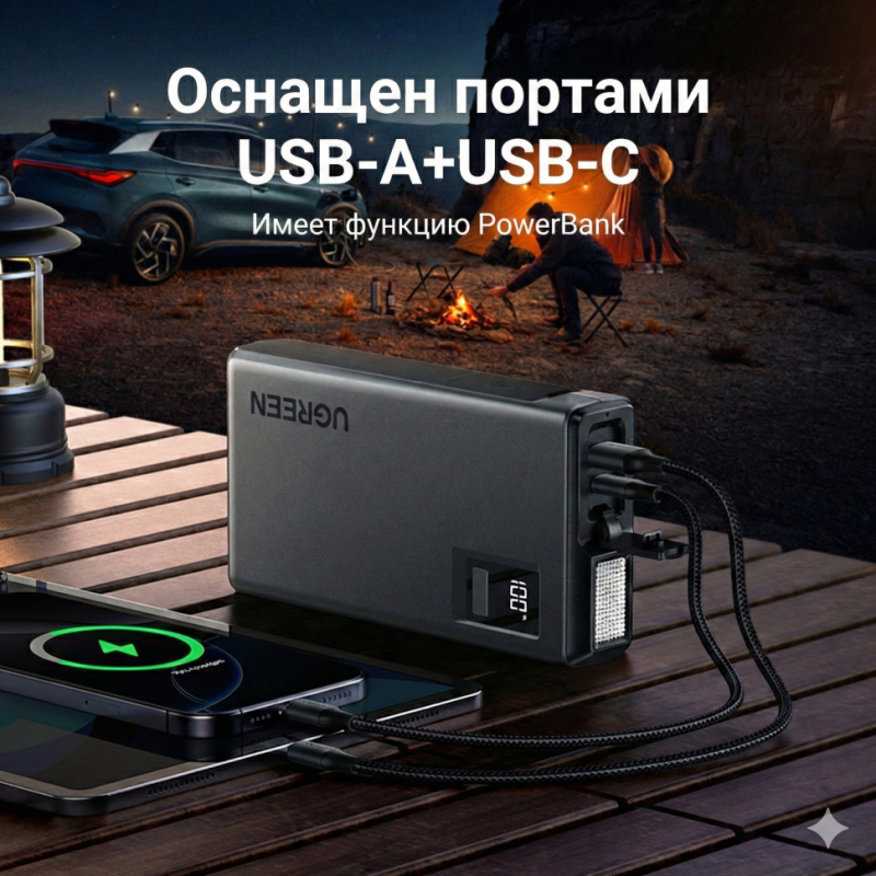 Пусковое устройство UGREEN ES702 (35977) 12000mAh Jump Starter Power Bank