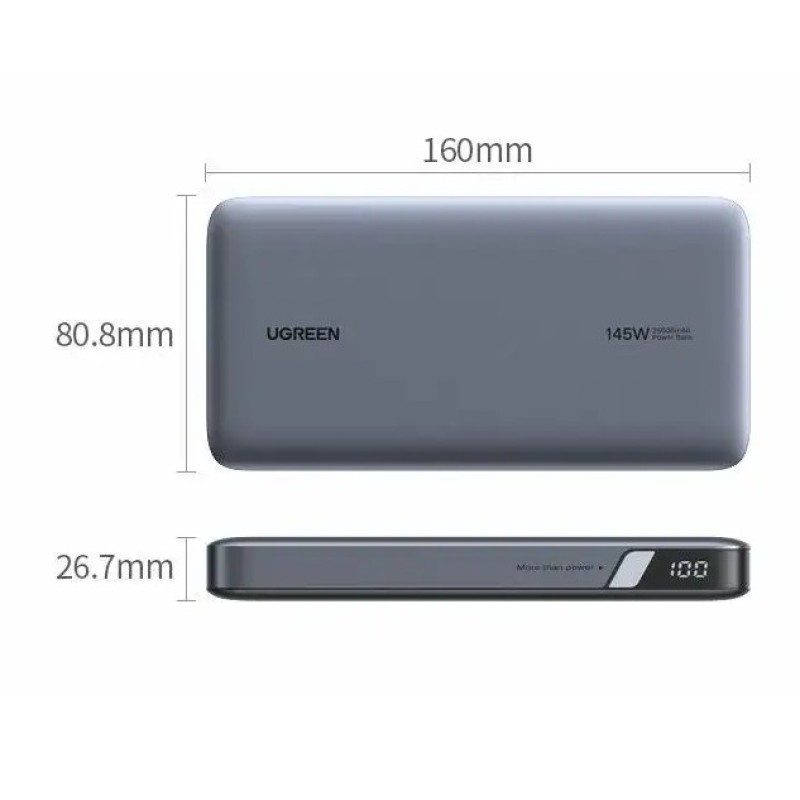 Пауэрбанк UGREEN PB205 (90597A) 25000mAh 145W 2xUSB-C USB-A дисплей